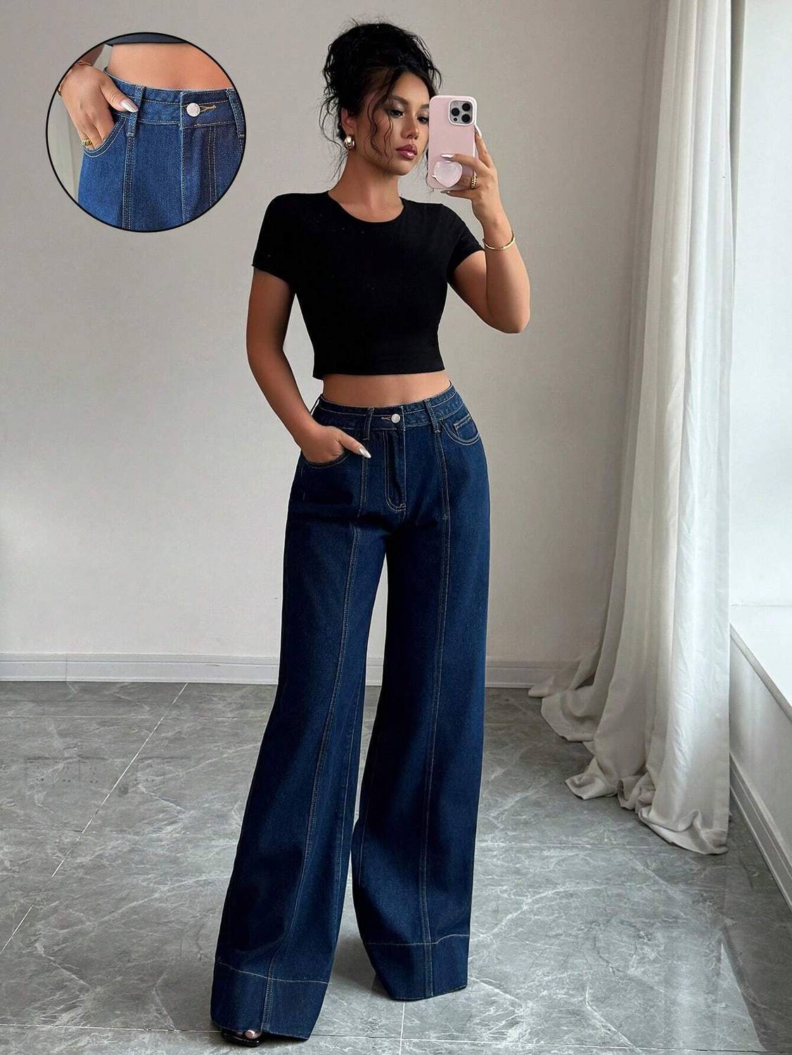 Leriya Fashion Flared Dark Blue Jeans - Image 4