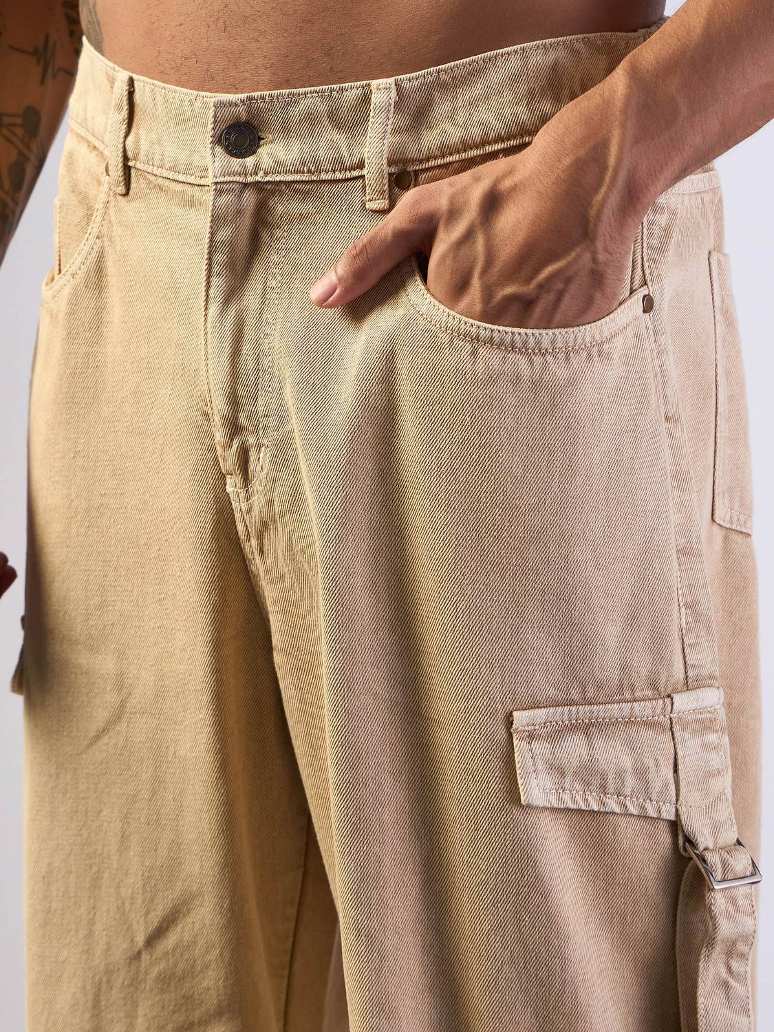 MASCLN Sassafras Loose Fit Men Beige Jeans - Image 4