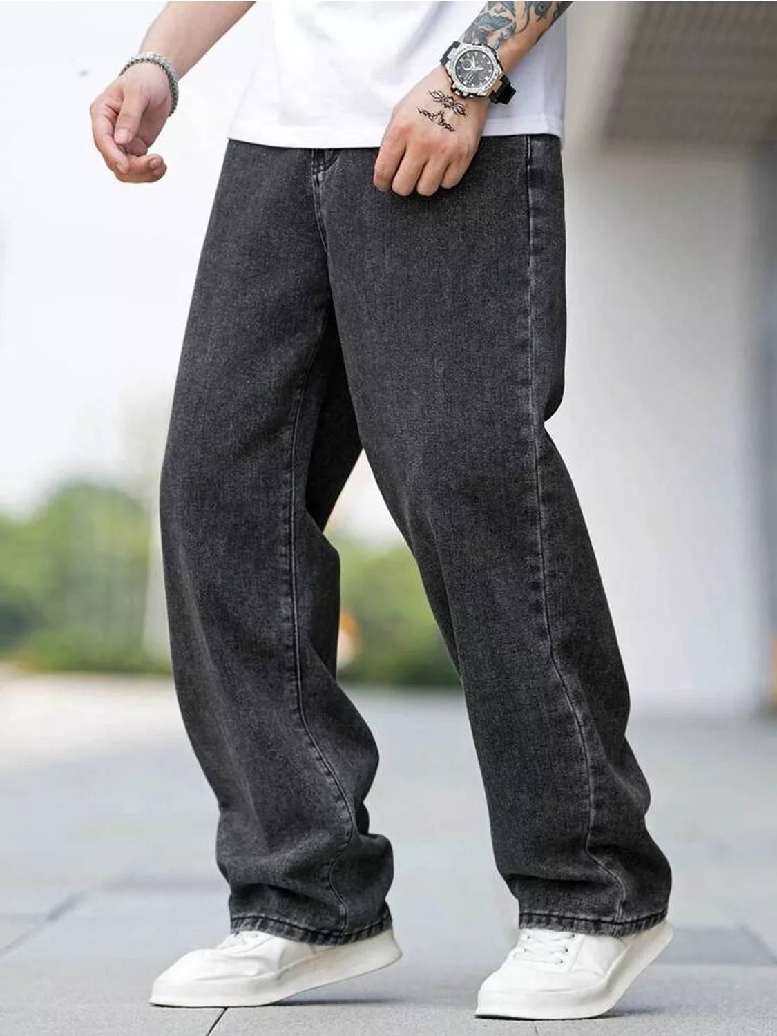 DENIM4MEN Straight Fit Dark Grey Jeans - Image 5