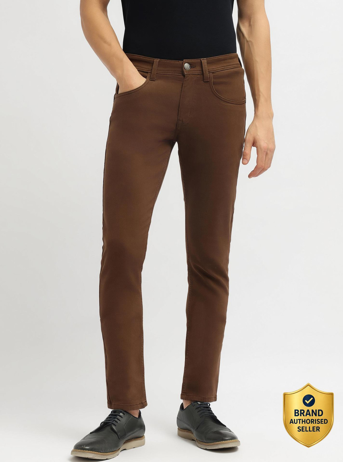 Image of PETER ENGLAND Tapered Fit Men Brown Jeans
