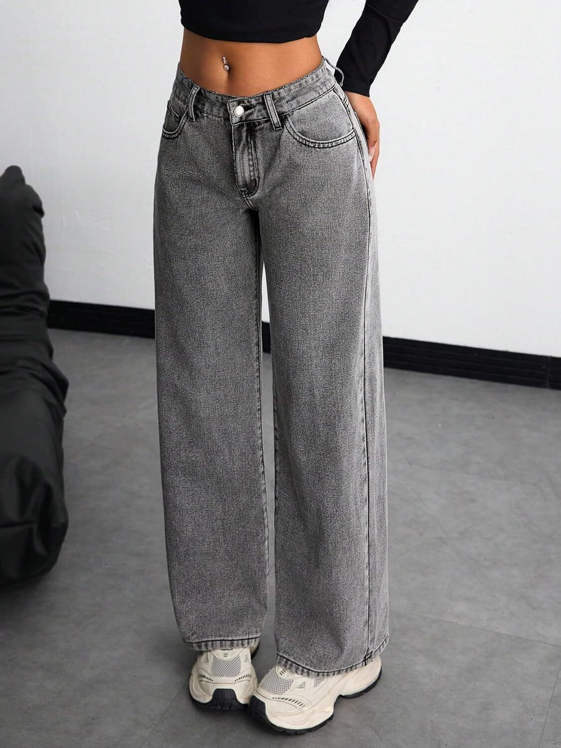 Image of HOC Baggy Fit Women Grey Jeans