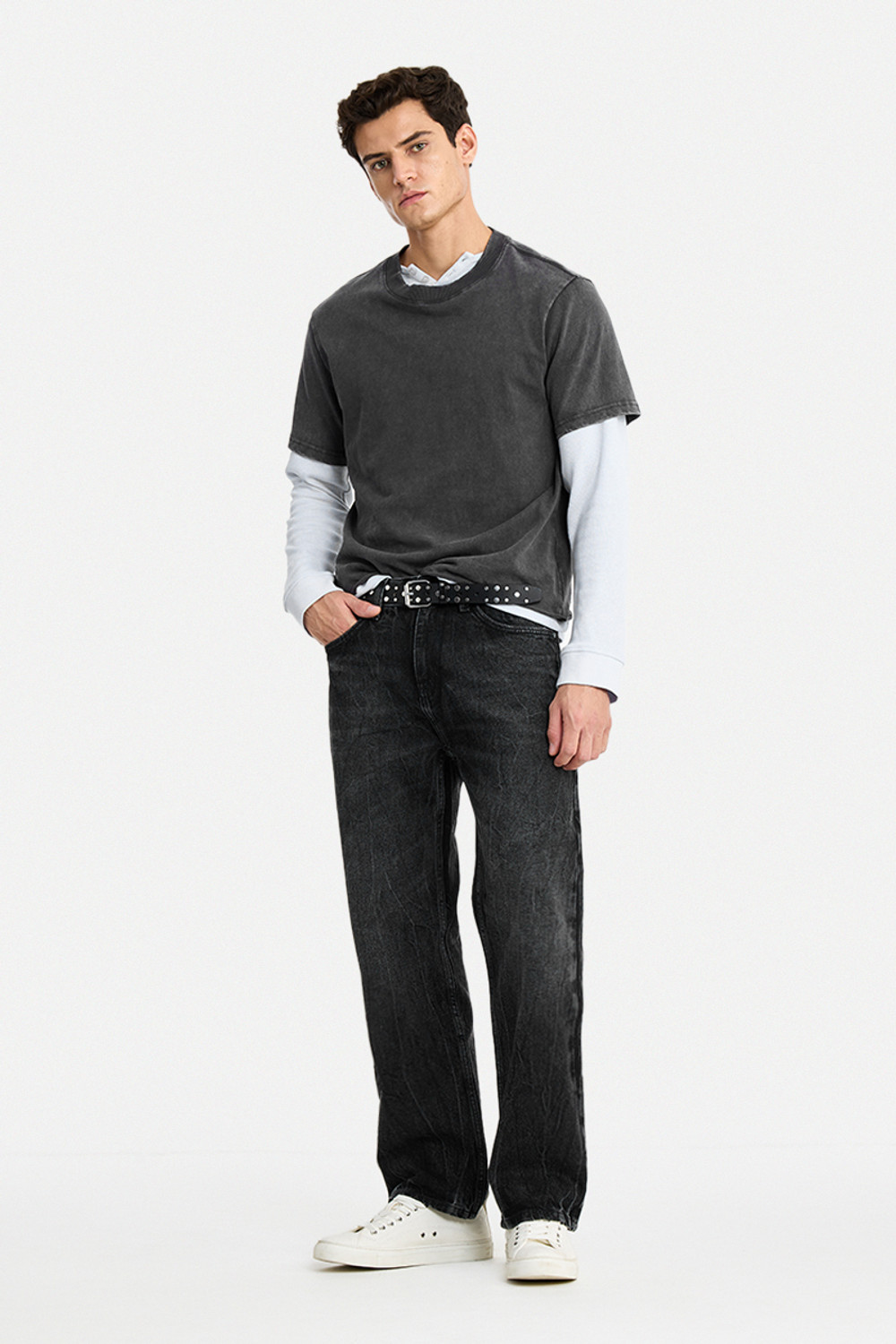 Image of Snitch Straight Fit Men Dark Grey Jeans