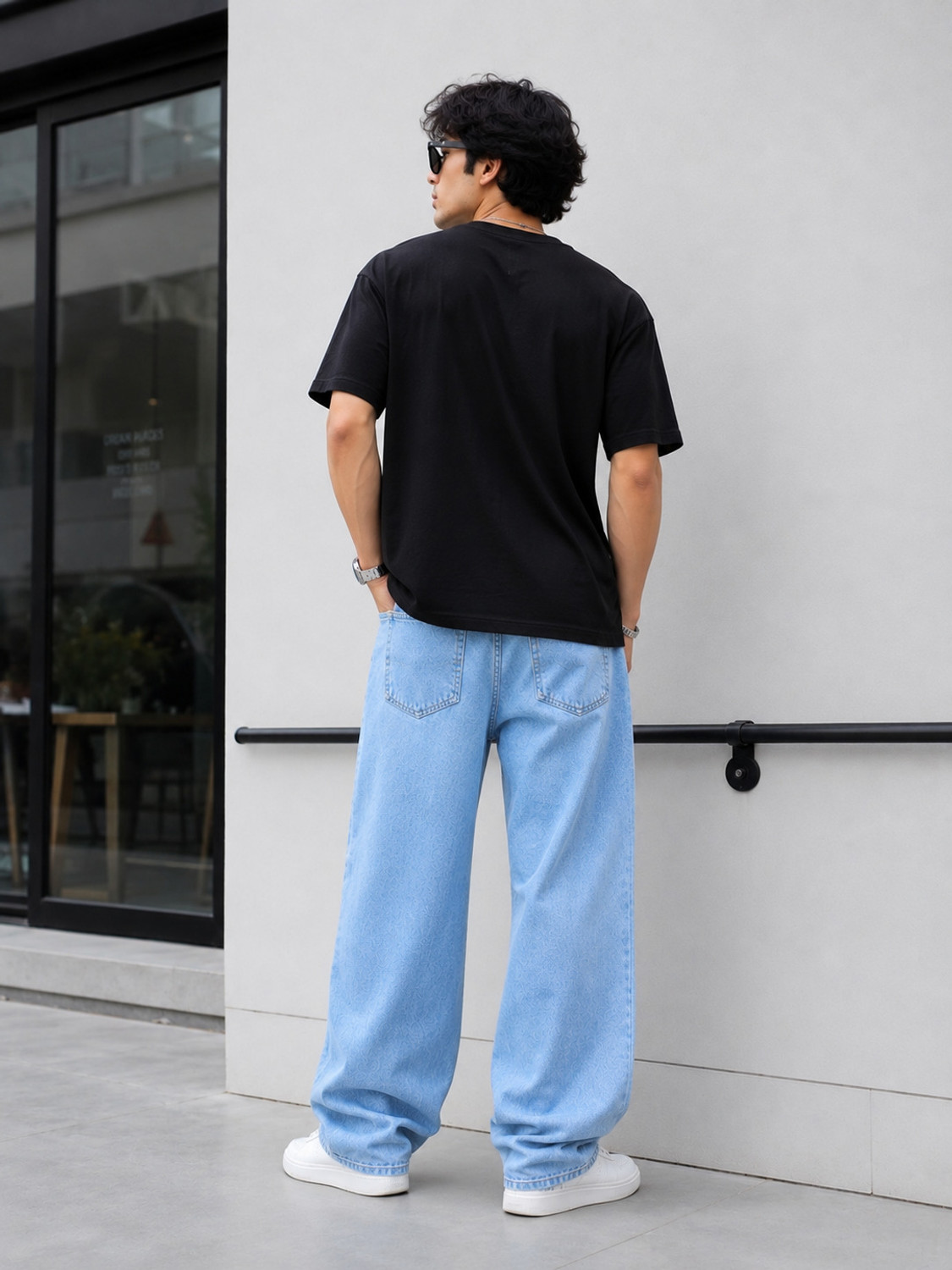 Image of Pahiraav Wide Leg Men Light Blue Jeans
