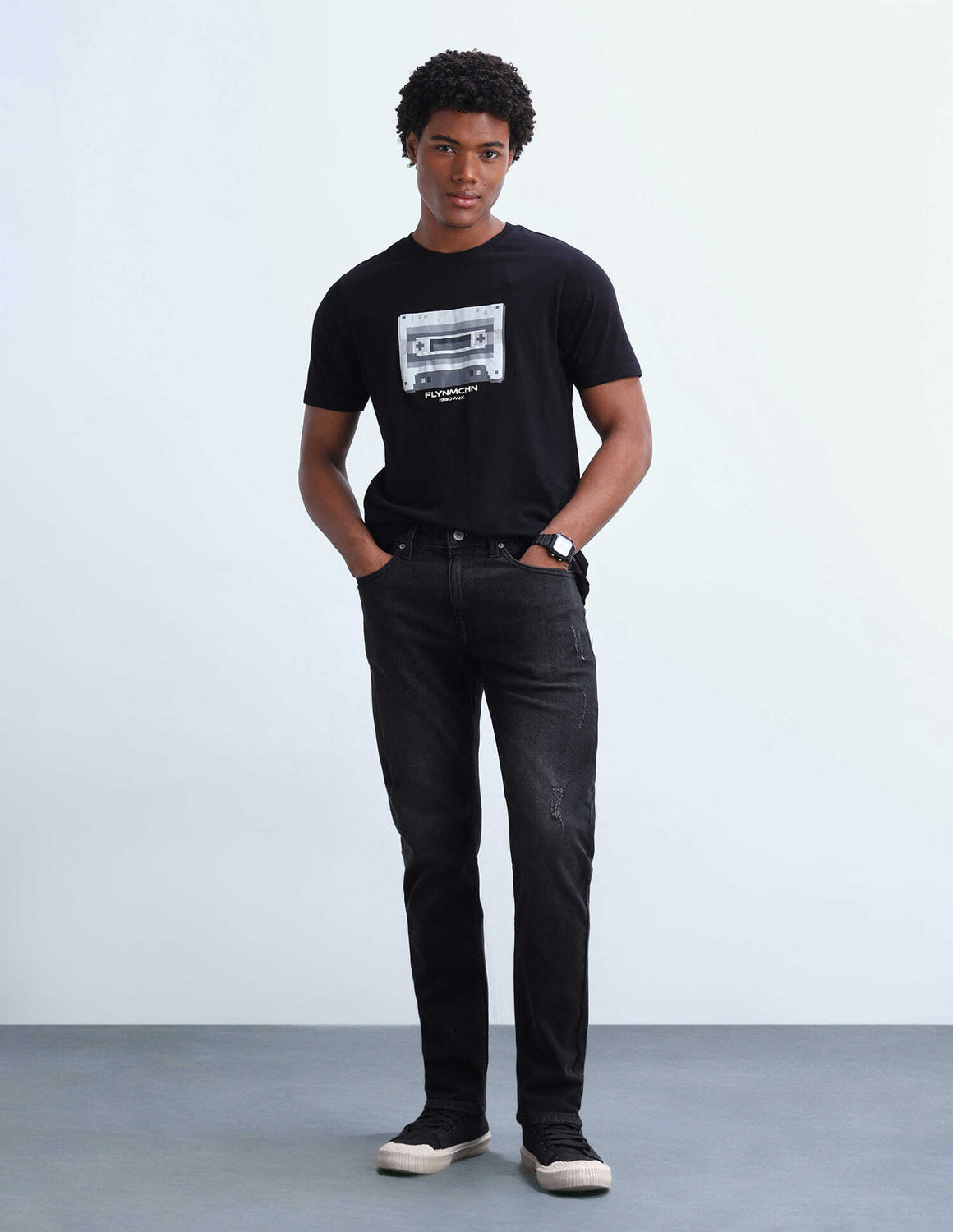 Image of FLYING MACHINE Men Slim Mid Rise Black Jeans