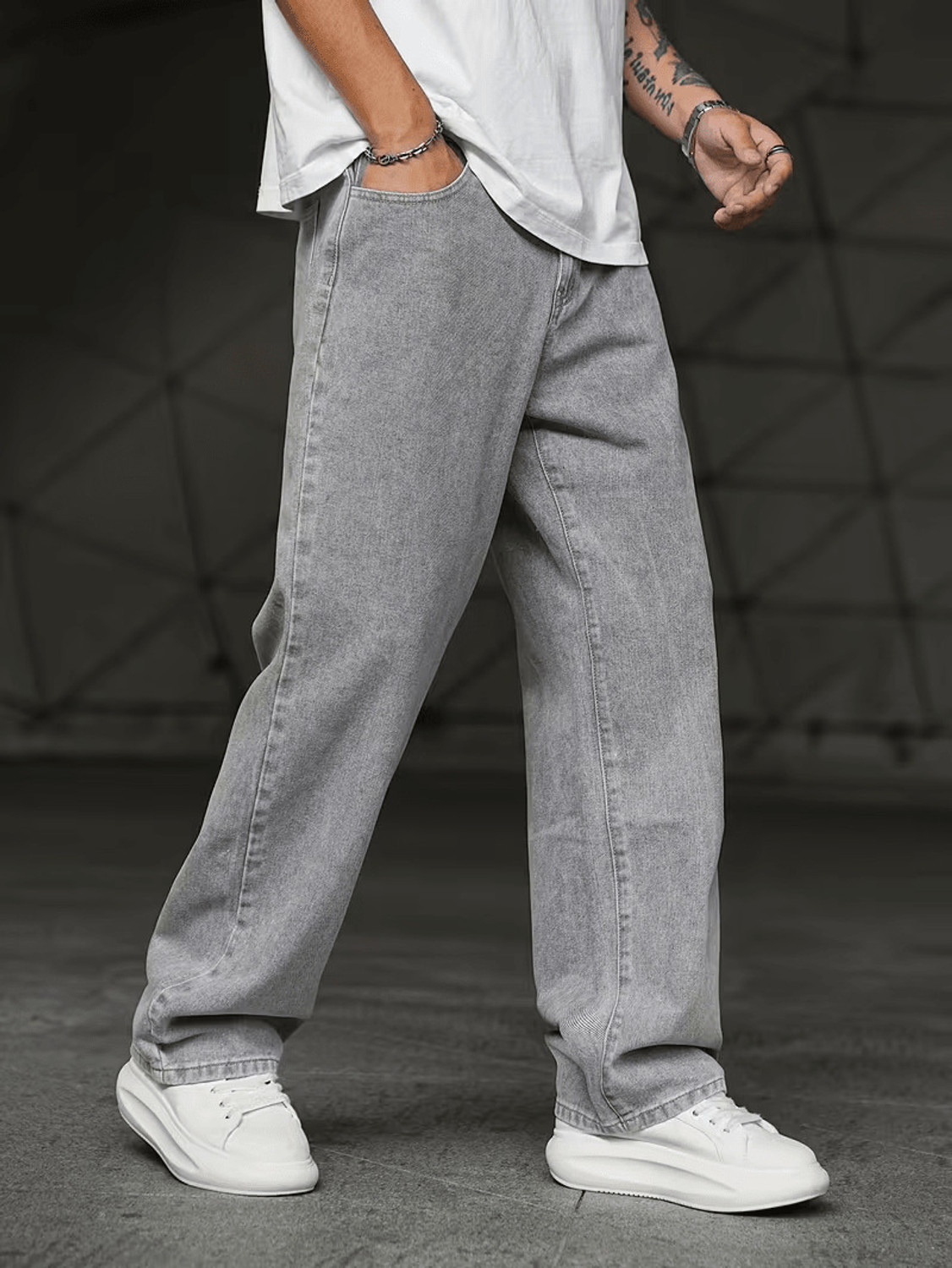 Image of DENIM4MEN Straight Fit Men Grey Jeans
