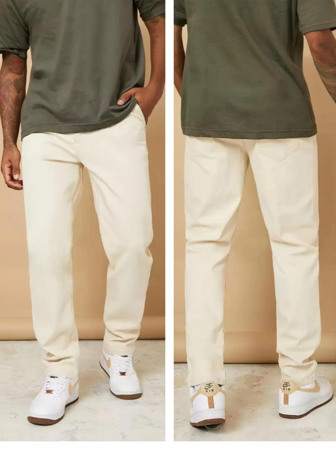 Image of PERISFASHION Relaxed Fit Men Beige Jeans