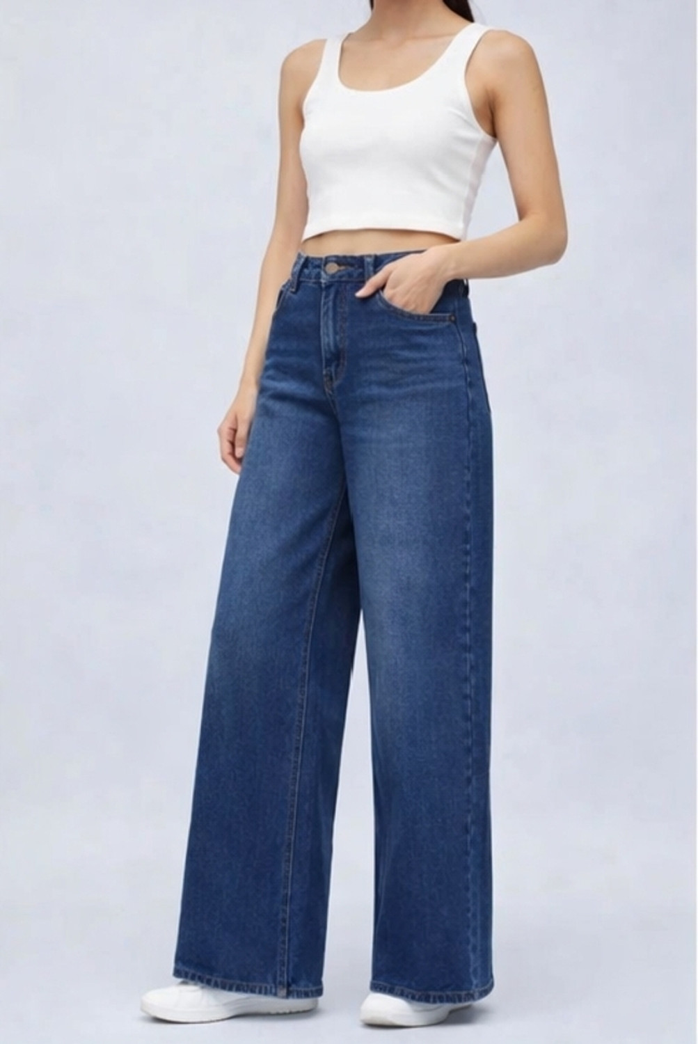 Image of MERCEL Wide Leg Women Blue Jeans