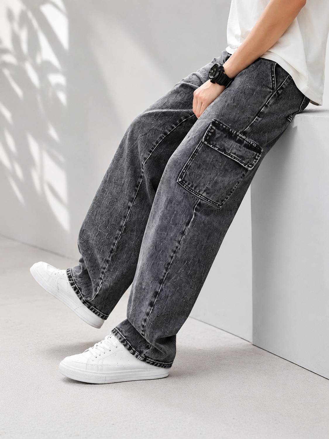 WOMANLACE Loose Fit Grey Jeans - Image 1