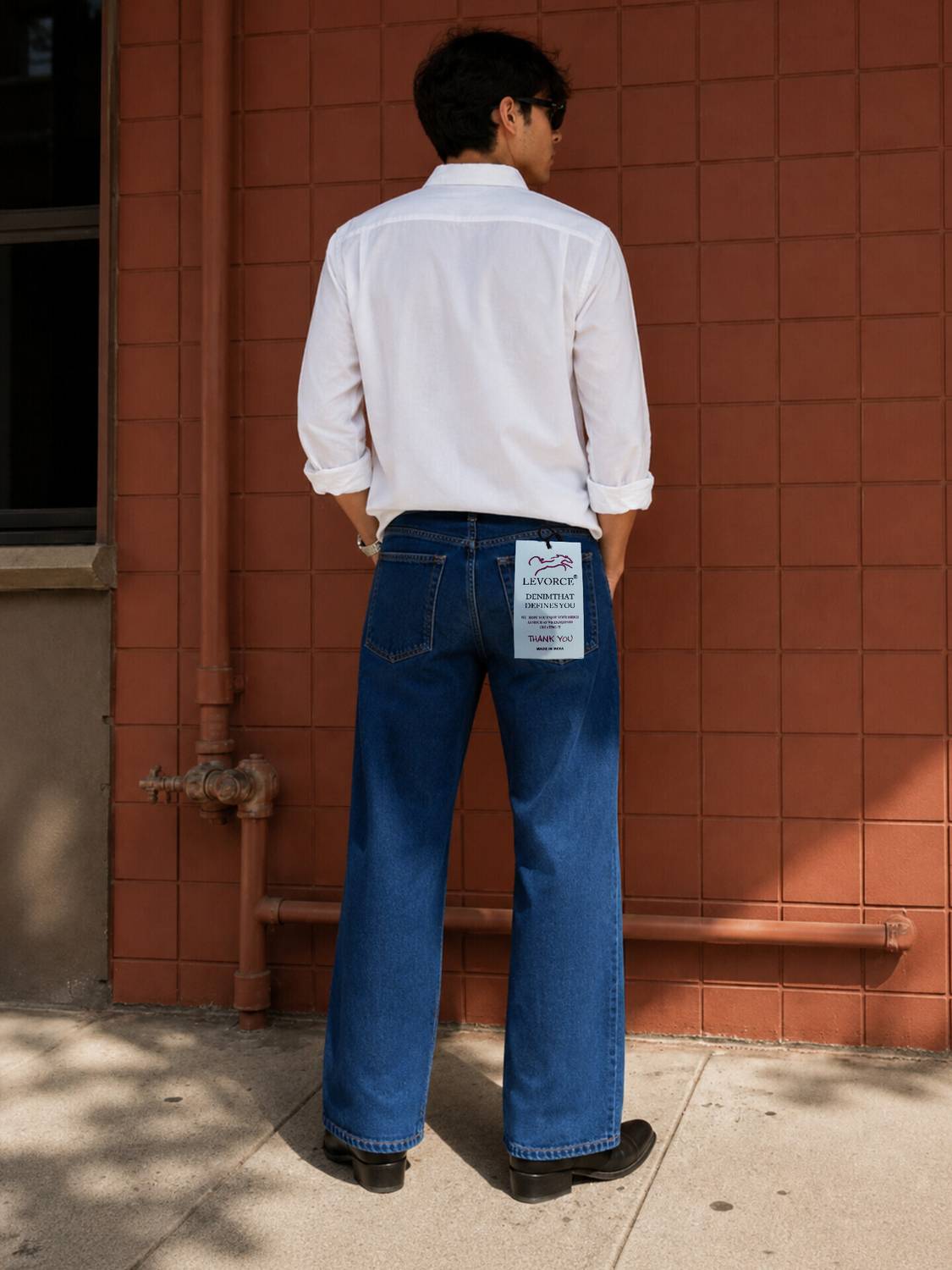 LEVORCE Loose Fit Dark Blue Jeans - Image 2