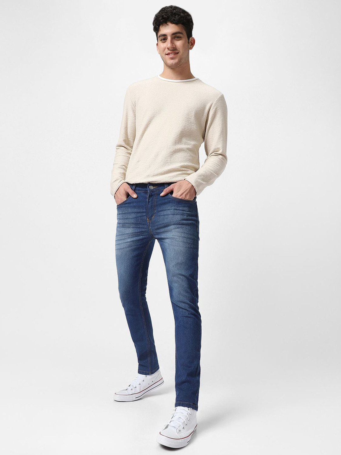 Image of Urbano Fashion Slim Men Dark Blue Jeans