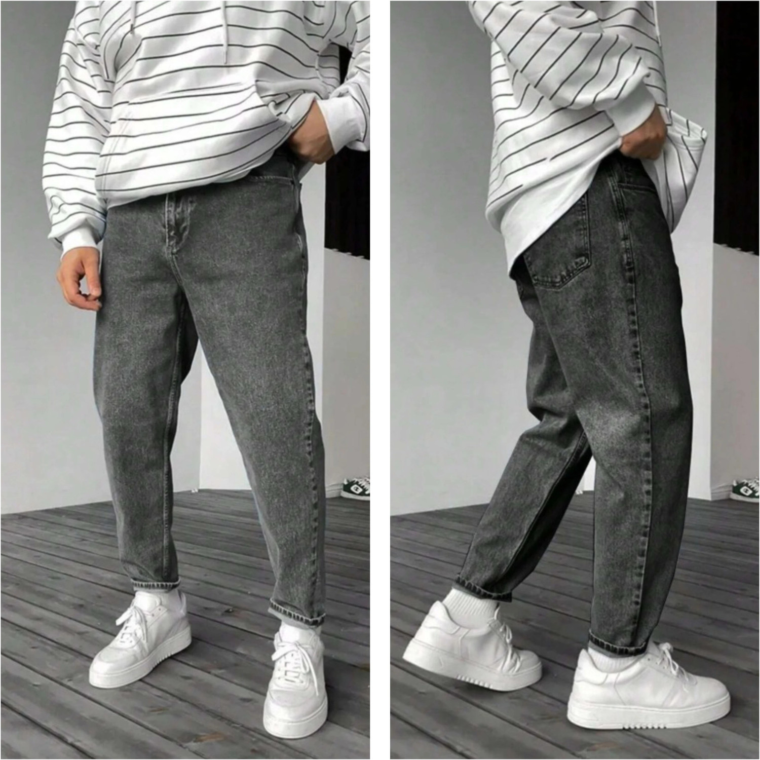 Image of AISHENTERPRISE Relaxed Fit Men Grey Jeans