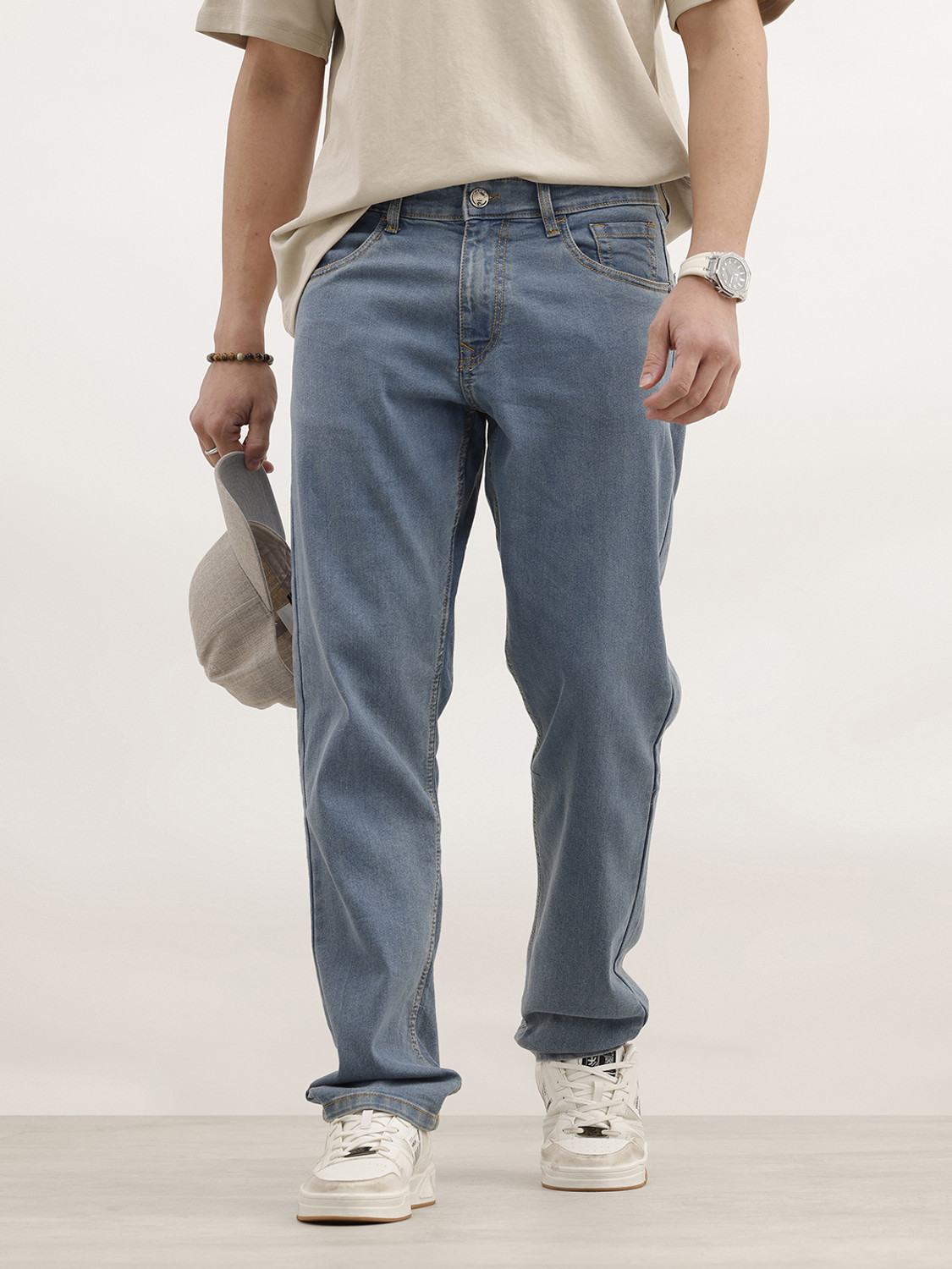 Image of WROGN Straight Fit Men Blue Jeans