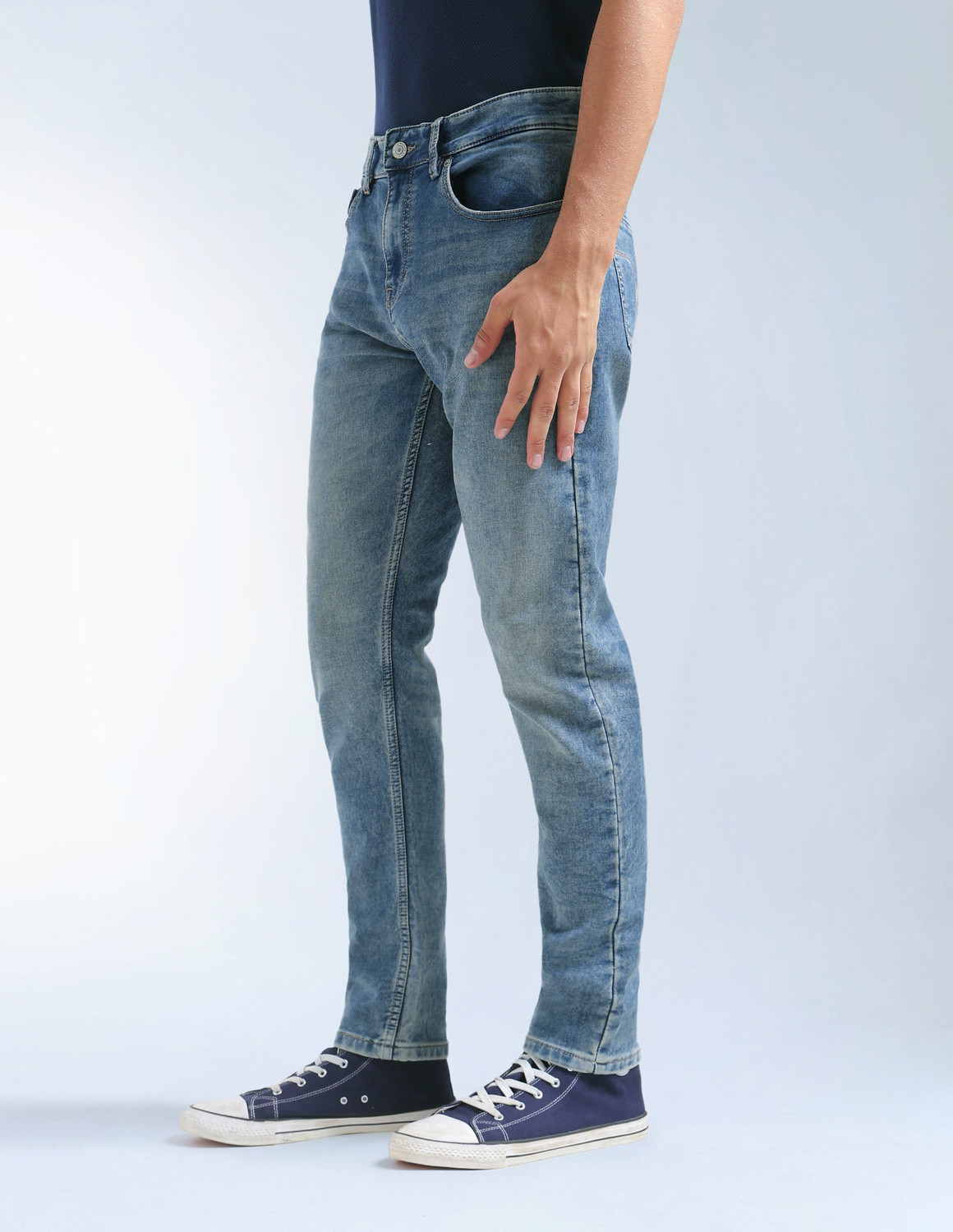 Image of FLYING MACHINE Tapered Fit Men Blue Jeans
