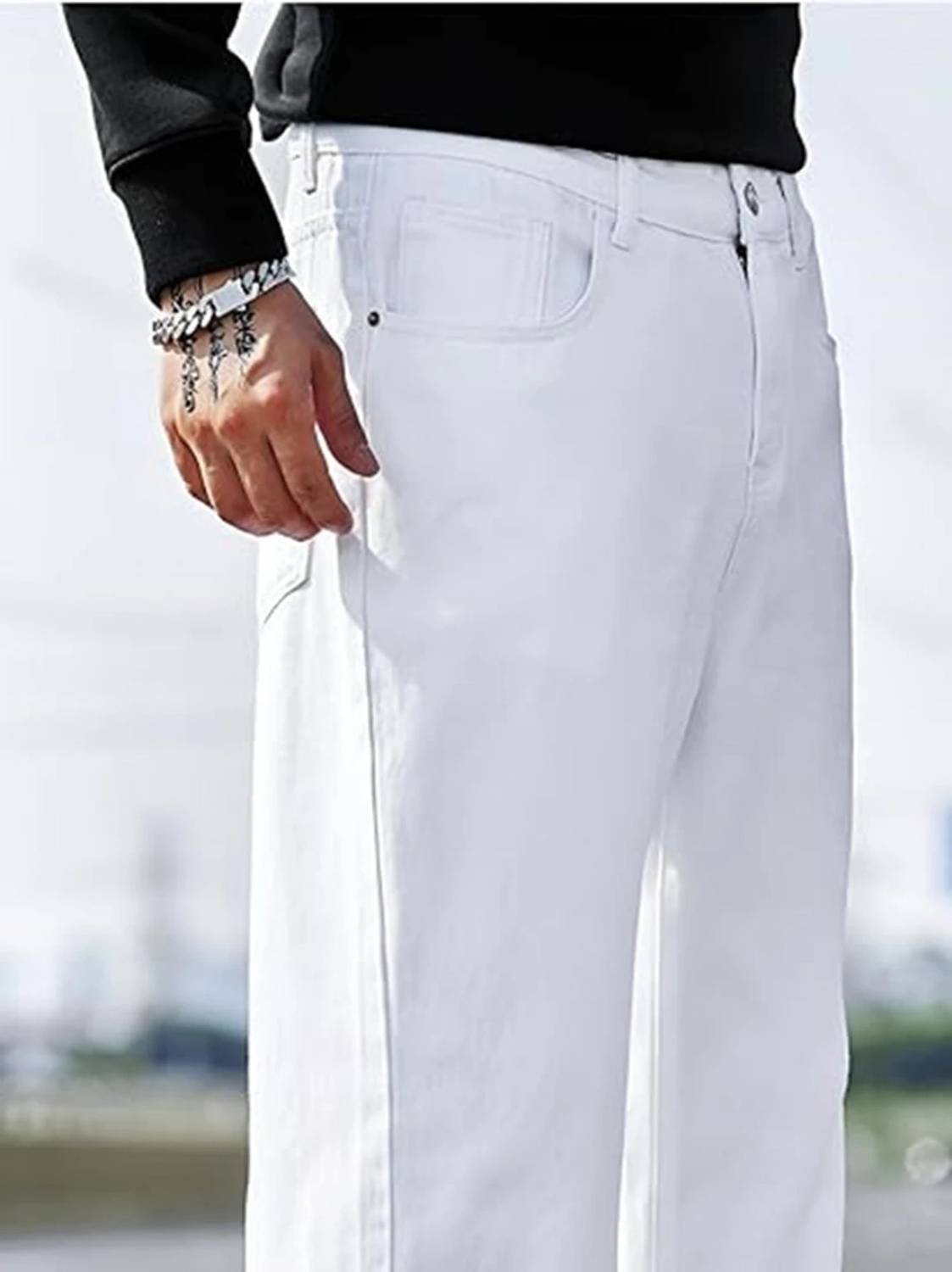 BOSWUD Loose Fit Men White Jeans - Image 4