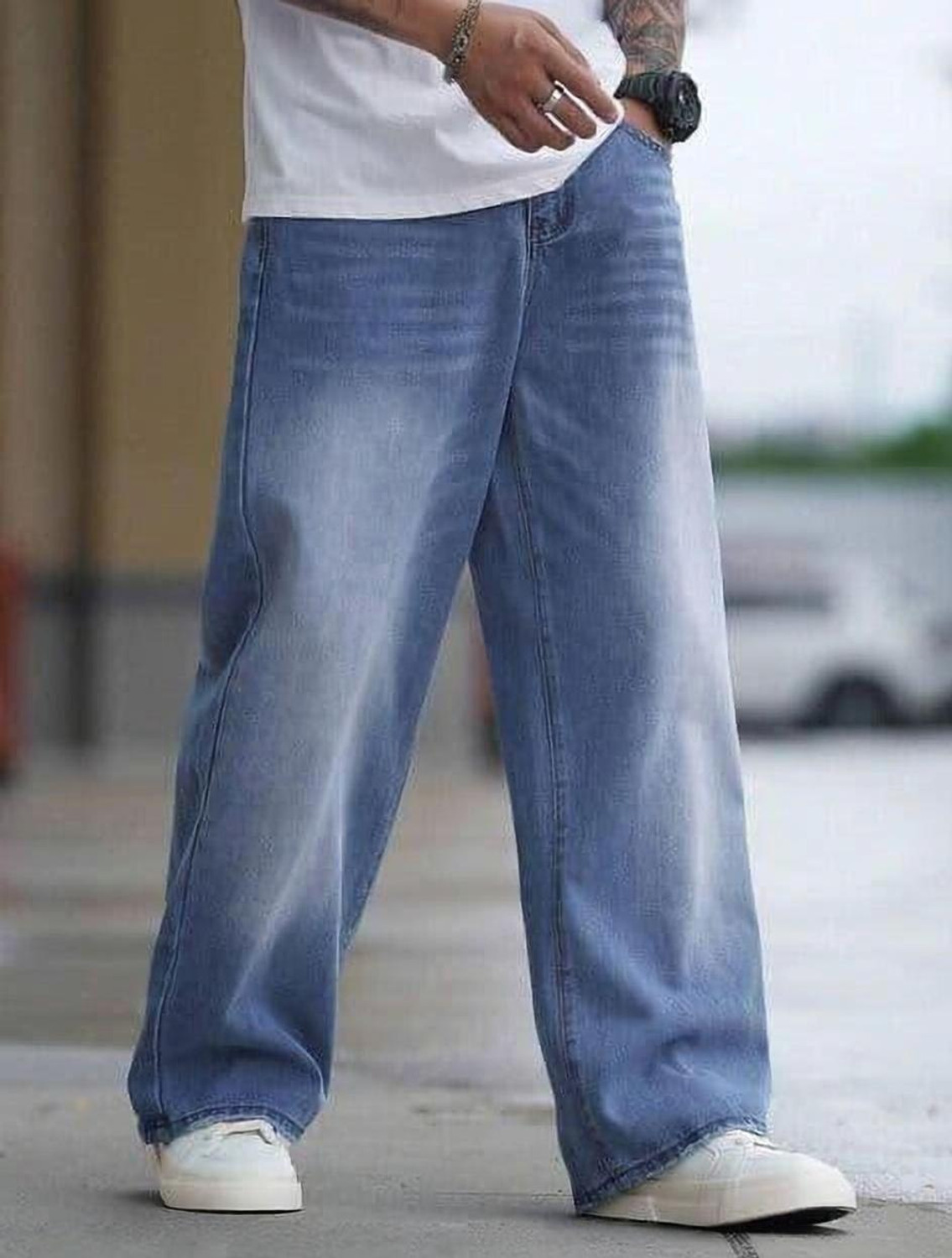 Image of M Q Loose Fit Men Light Blue Jeans