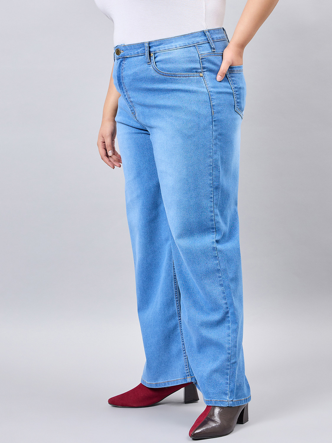 Image of Style Quotient Wide Leg Women Blue Jeans