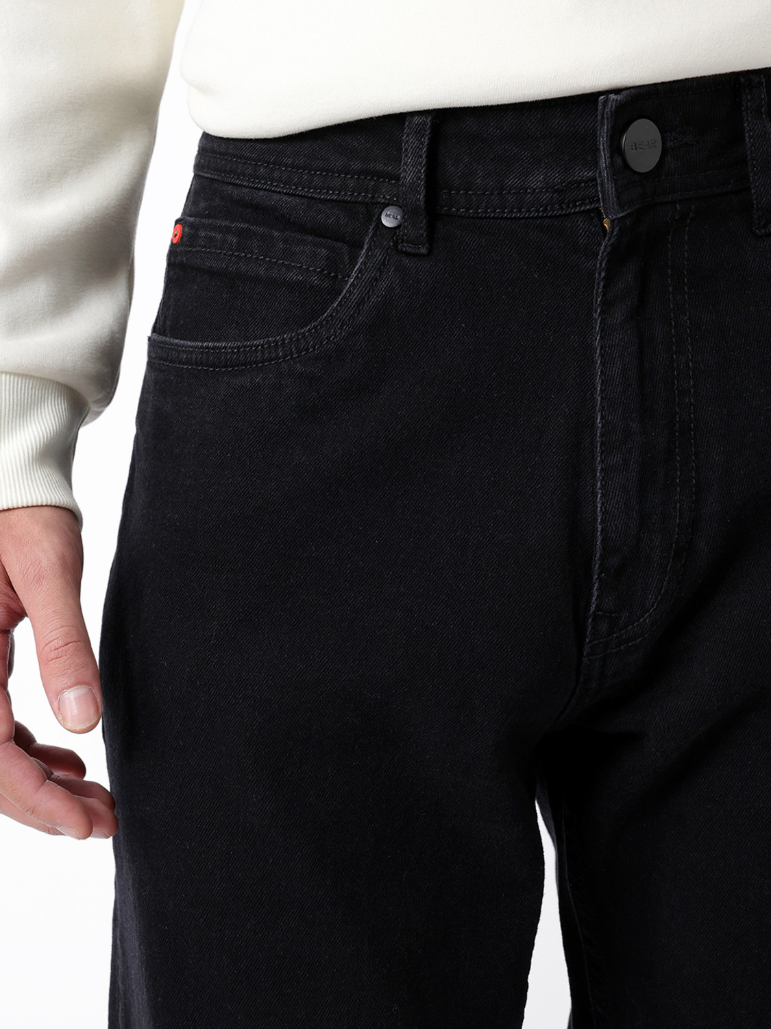 Image of THE BEAR HOUSE Straight Fit Men Black Jeans