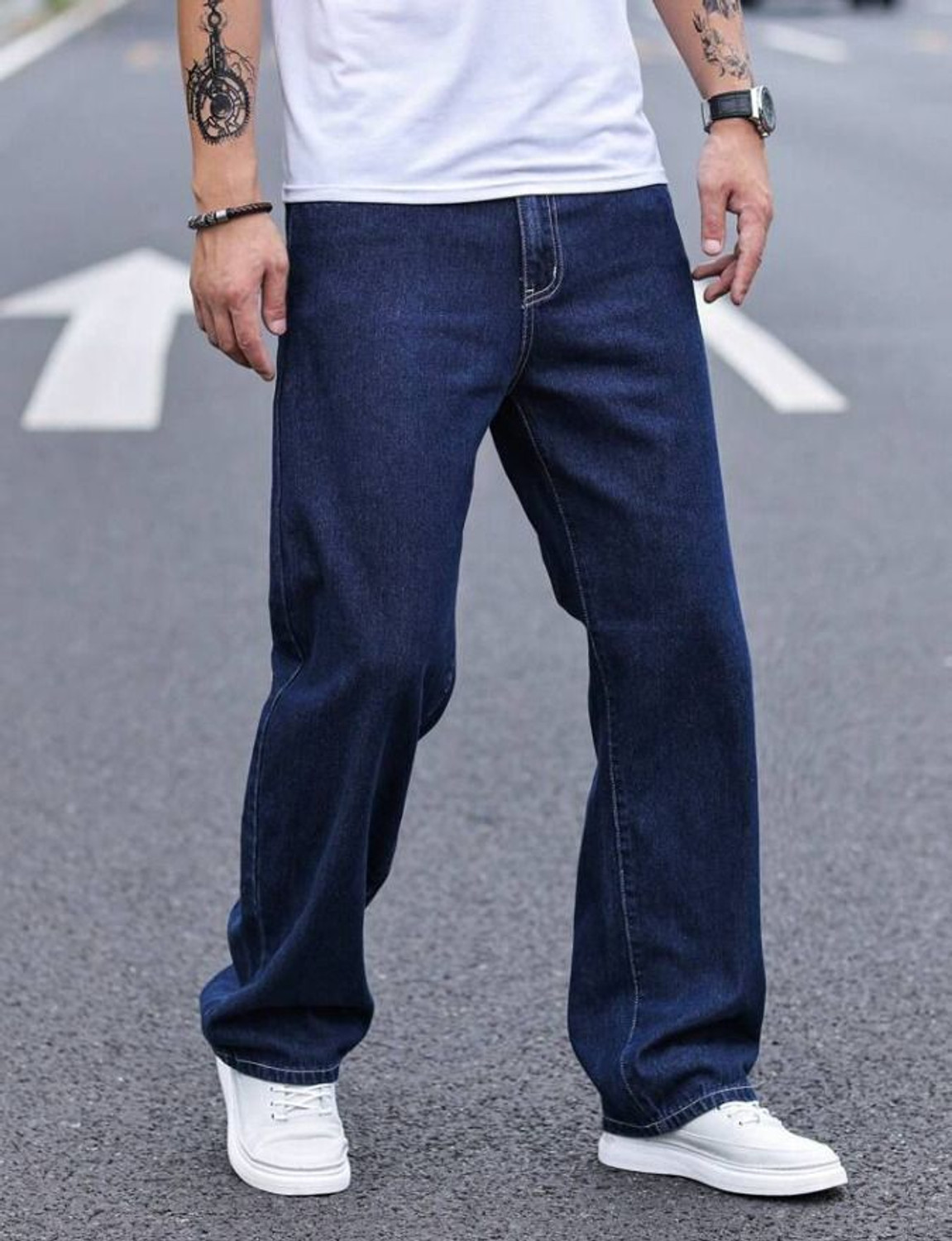 Image of JAAR FASHION Loose Fit Men Dark Blue Jeans