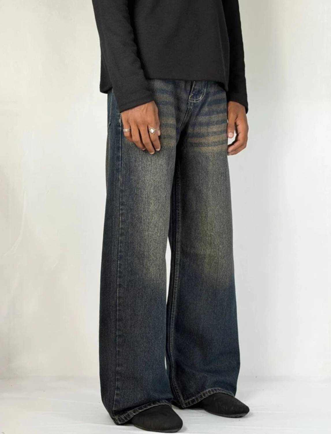 U4Denim Wide Leg Dark Blue Jeans - Image 3
