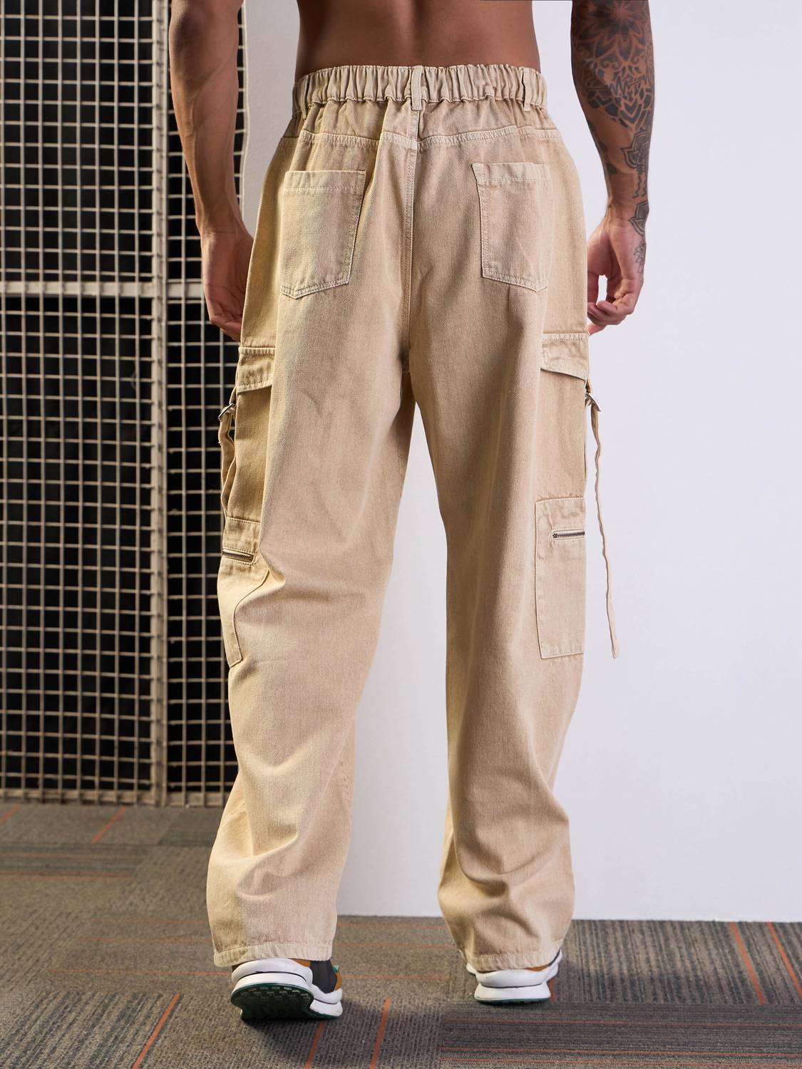 MASCLN Sassafras Loose Fit Men Beige Jeans - Image 5