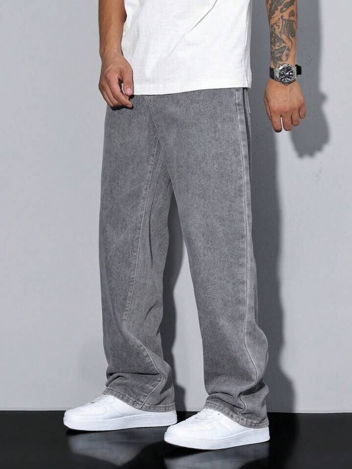 Image of H&H Men Straight Fit High Rise Grey Jeans