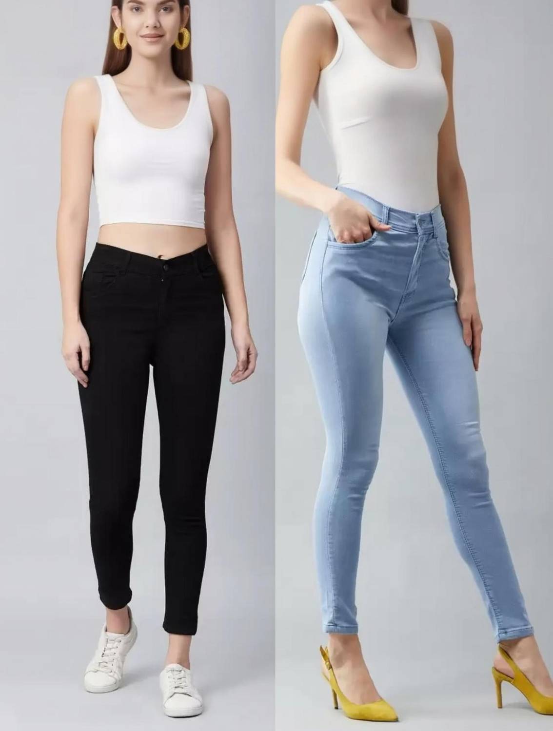seetoo Skinny Women Black, Light Blue Jeans
