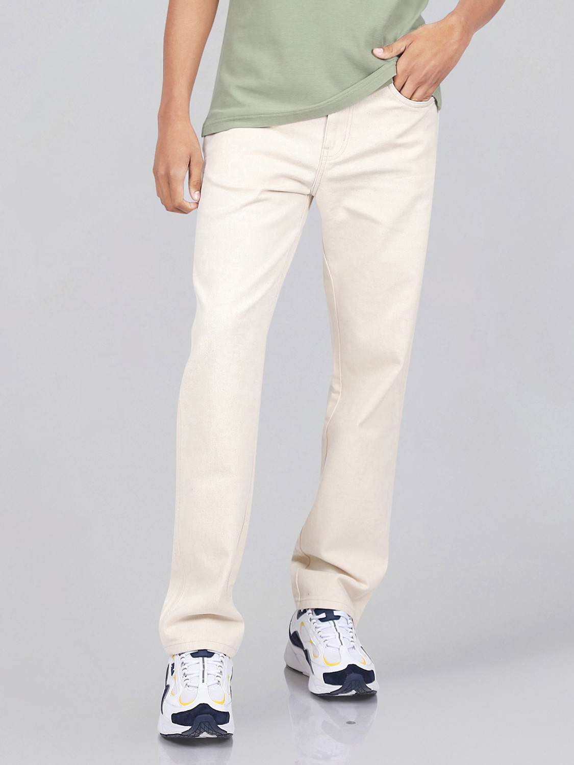 Image of Wrangler Straight Fit Men Beige Jeans