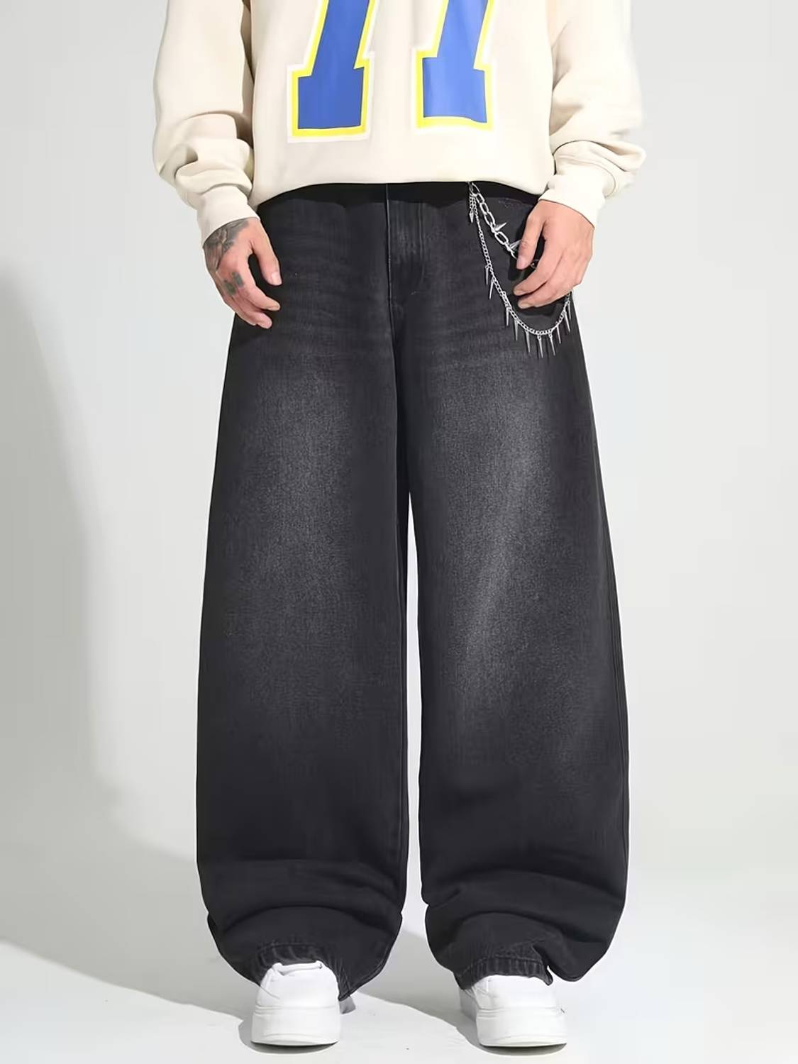 sky collection Wide Leg Men Dark Grey Jeans