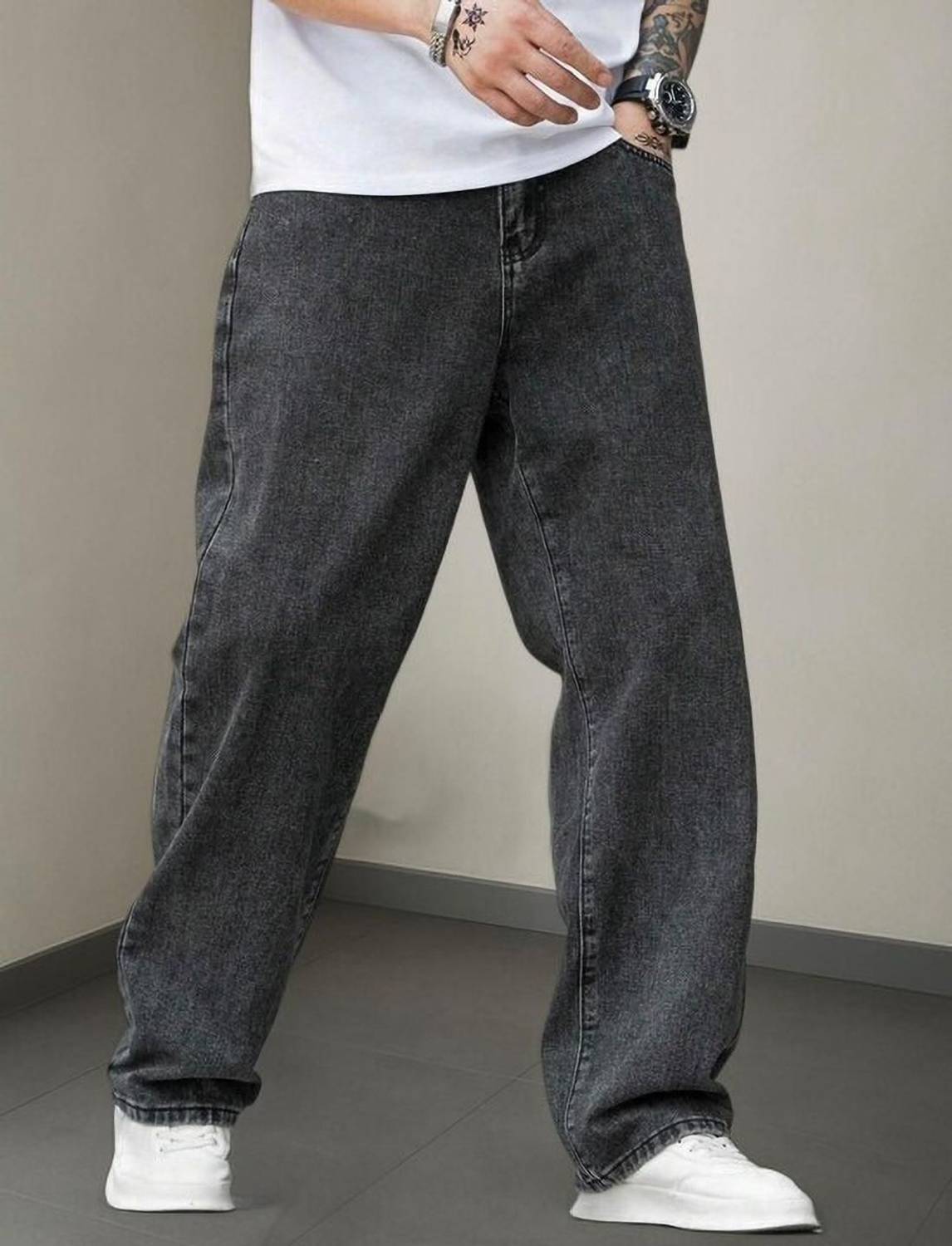 SUPER FURRY Straight Fit Dark Grey Jeans - Image 1