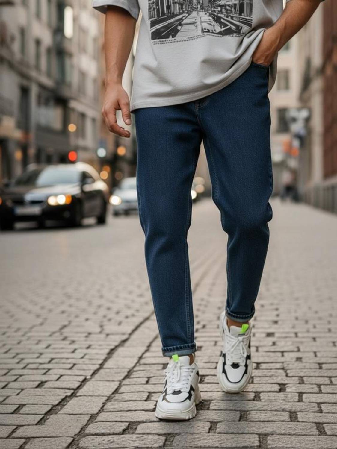 ALLFALAH Mom Fit Men Blue Jeans