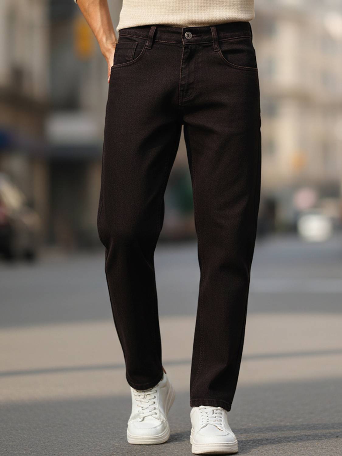 Urbano Fashion Men Slim Mid Rise Brown Jeans