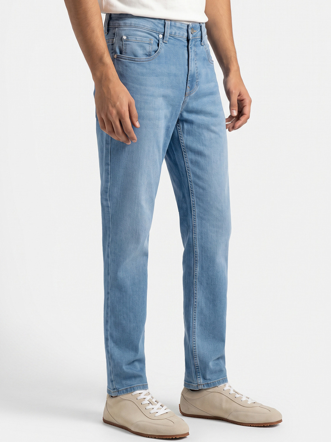 Image of Spykar Men Regular Mid Rise Light Blue Jeans