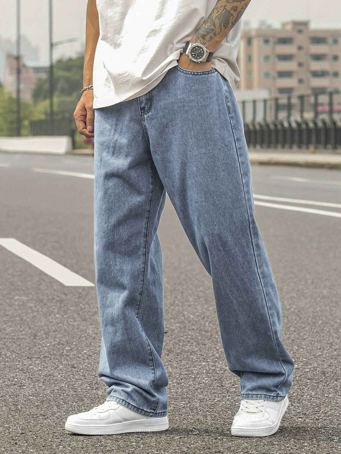 Image of Creation By London Hills Baggy Fit Men Light Blue Jeans