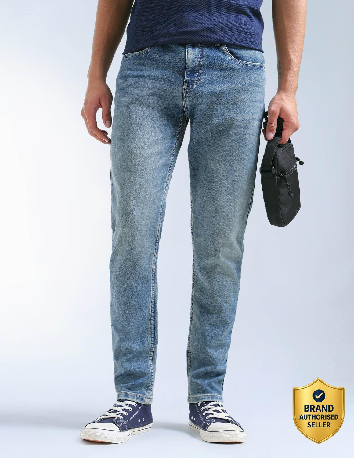 Image of FLYING MACHINE Tapered Fit Men Blue Jeans