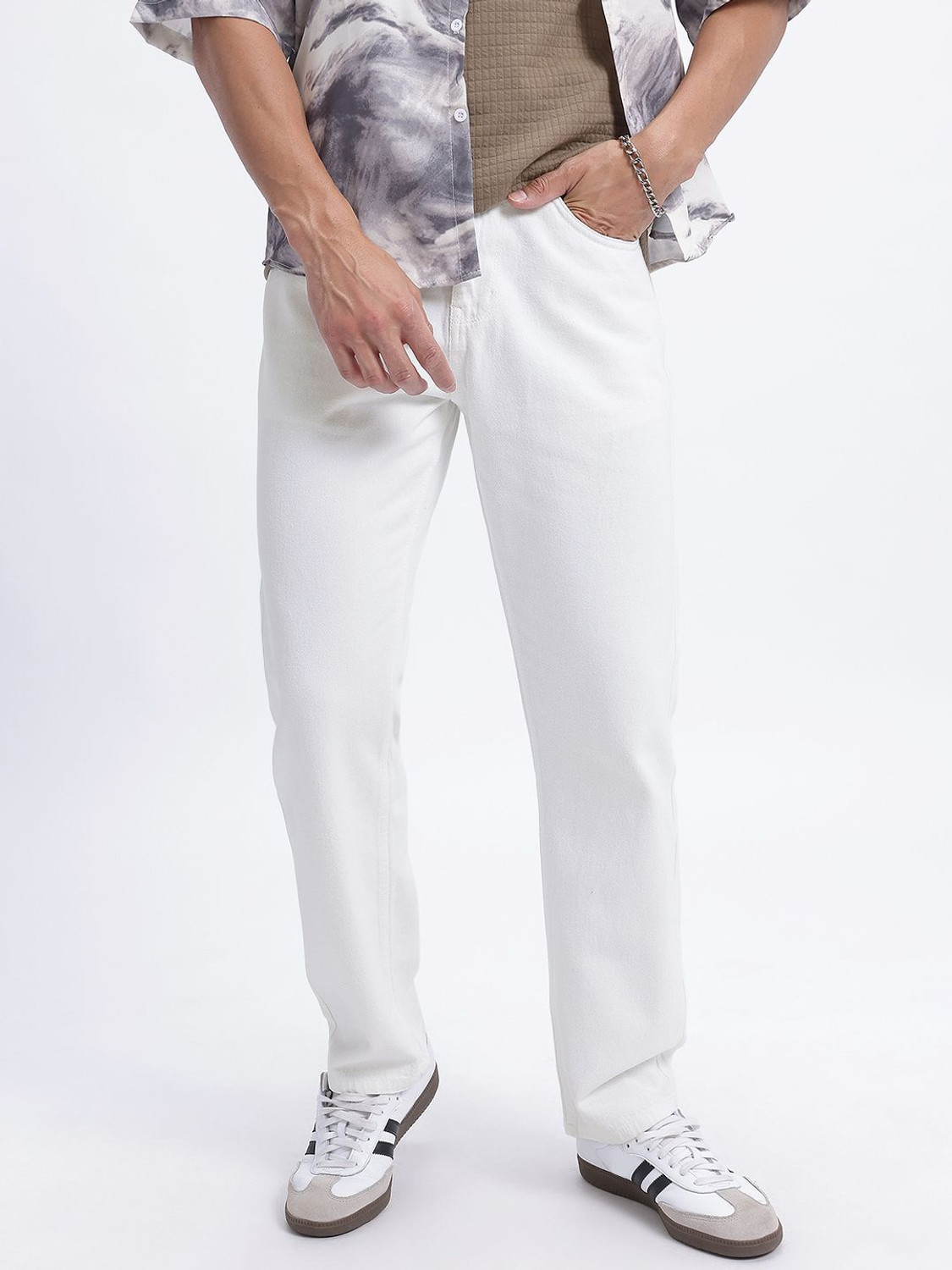 Image of Glitchez Straight Fit Men White Jeans