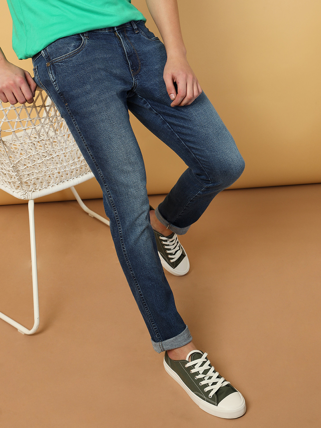 Image of Wrangler Slim Men Dark Blue Jeans