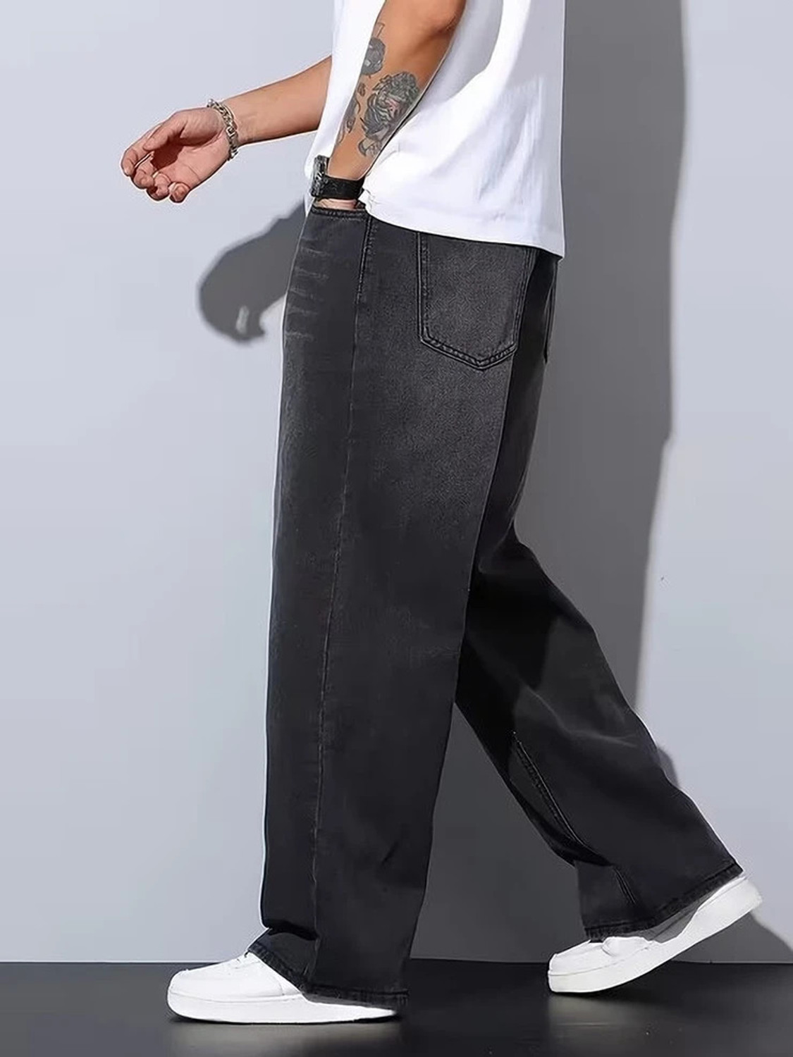 Image of angerlook Baggy Fit Men Black Jeans