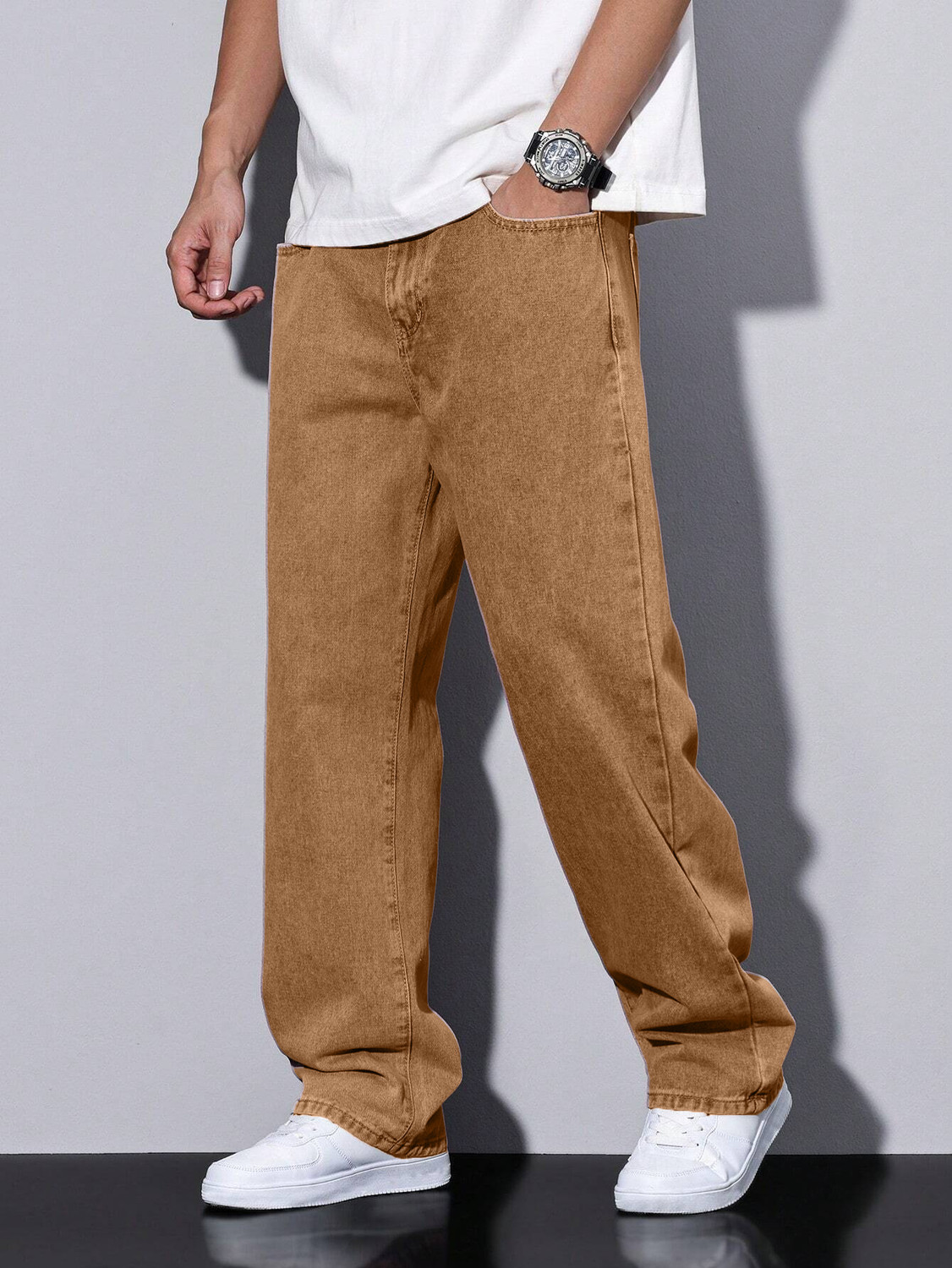Image of Plus91 Loose Fit Men Brown Jeans