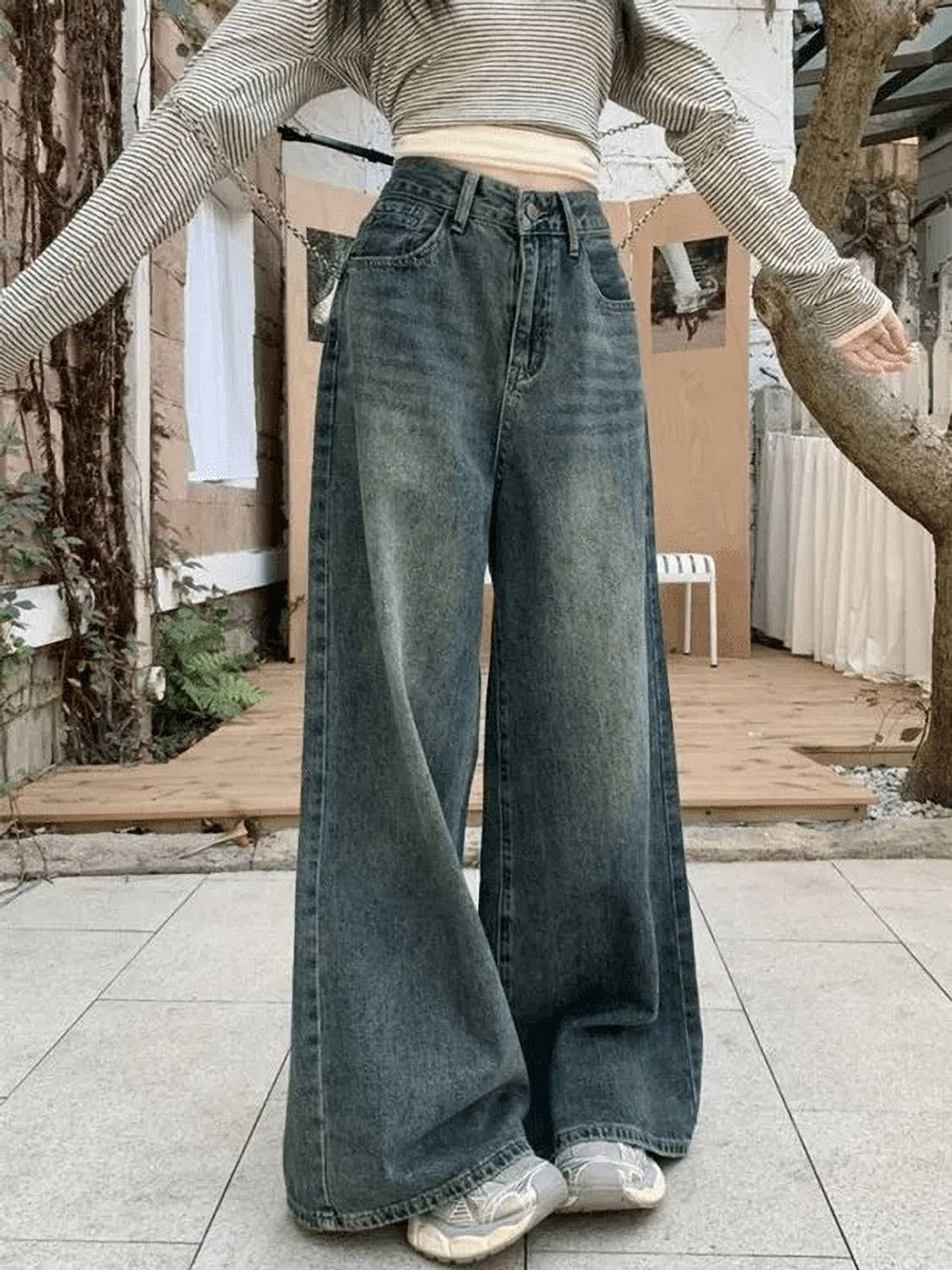AAV2 Wide Leg Women Blue Jeans