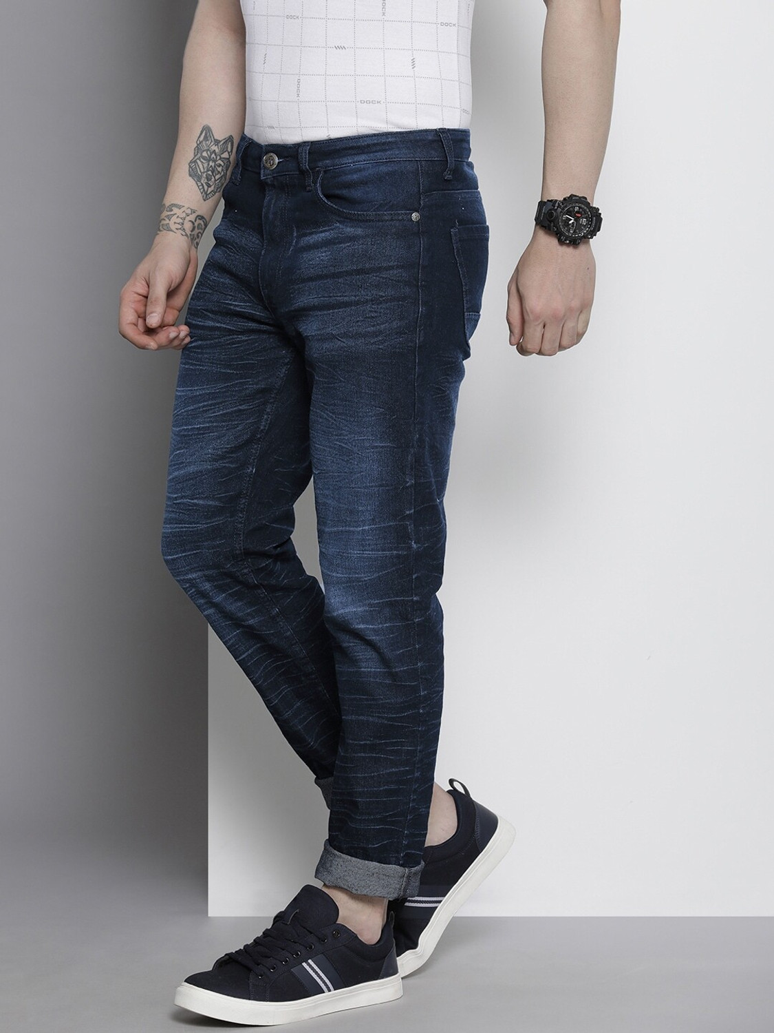 Image of The Indian Garage Co. Slim Men Dark Blue Jeans