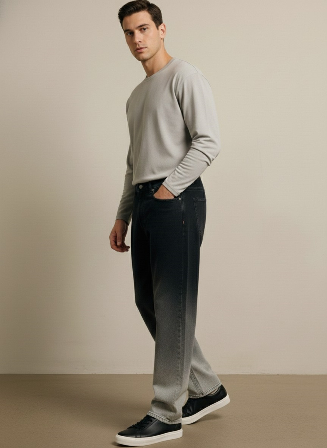 Image of Veltick Loose Fit Men Dark Grey Jeans