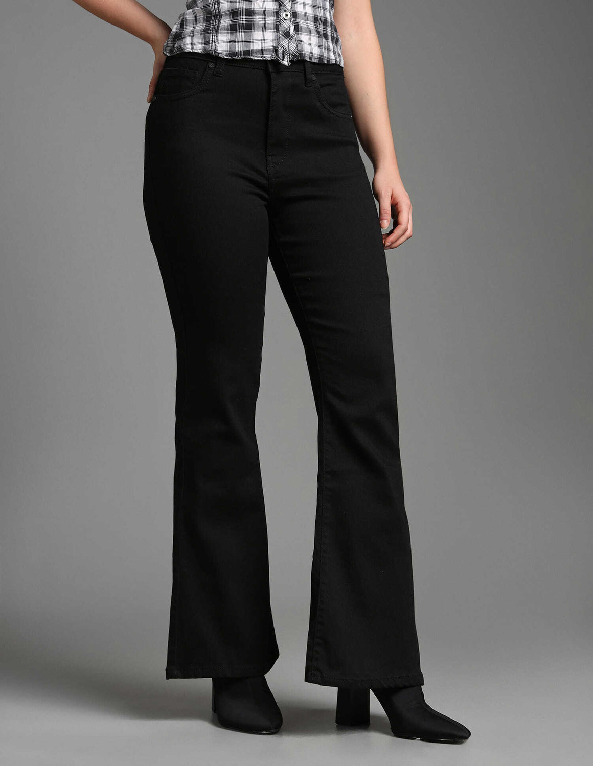 Image of FLYING MACHINE Women Flared High Rise Black Jeans