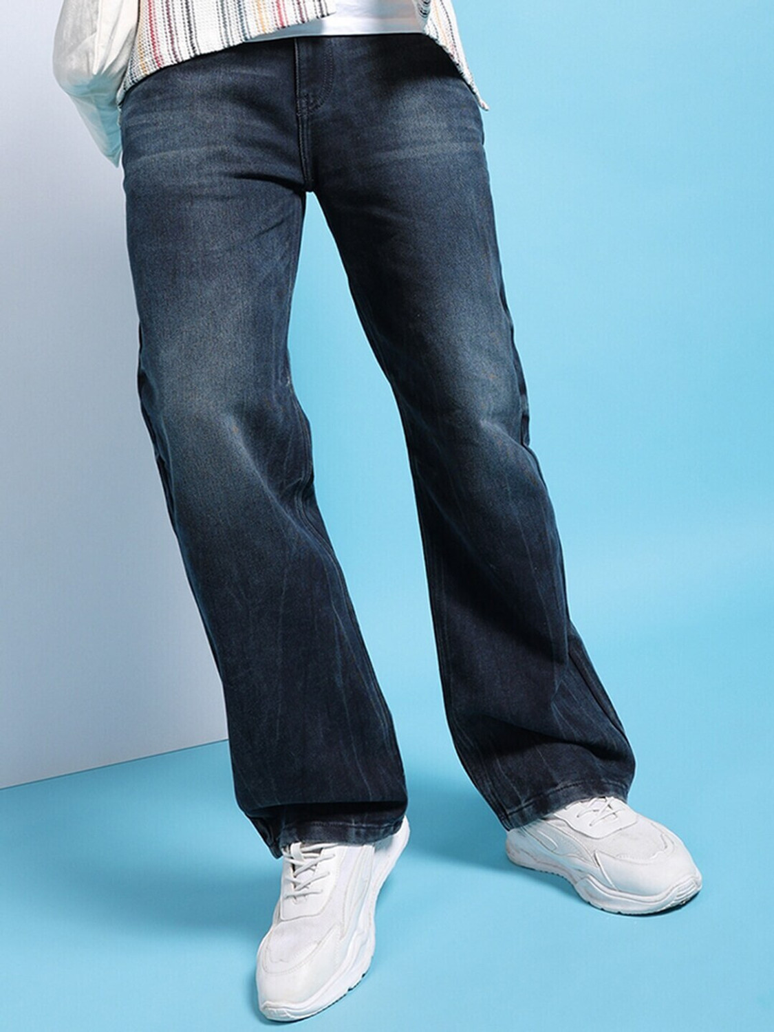 Image of The Indian Garage Co. Loose Fit Men Blue Jeans