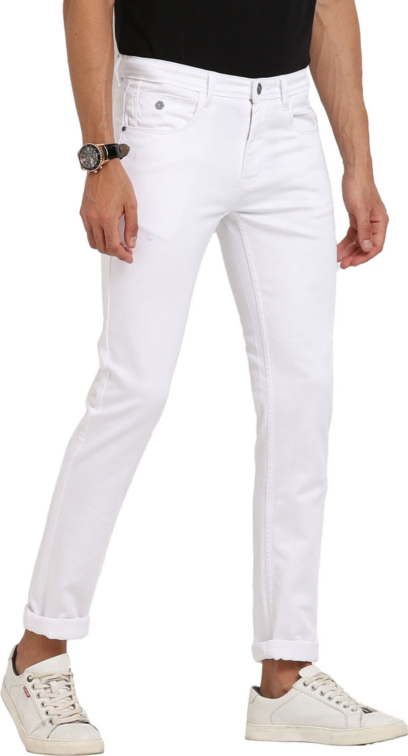 Image of TURTLE Men Tapered Fit Mid Rise White Jeans