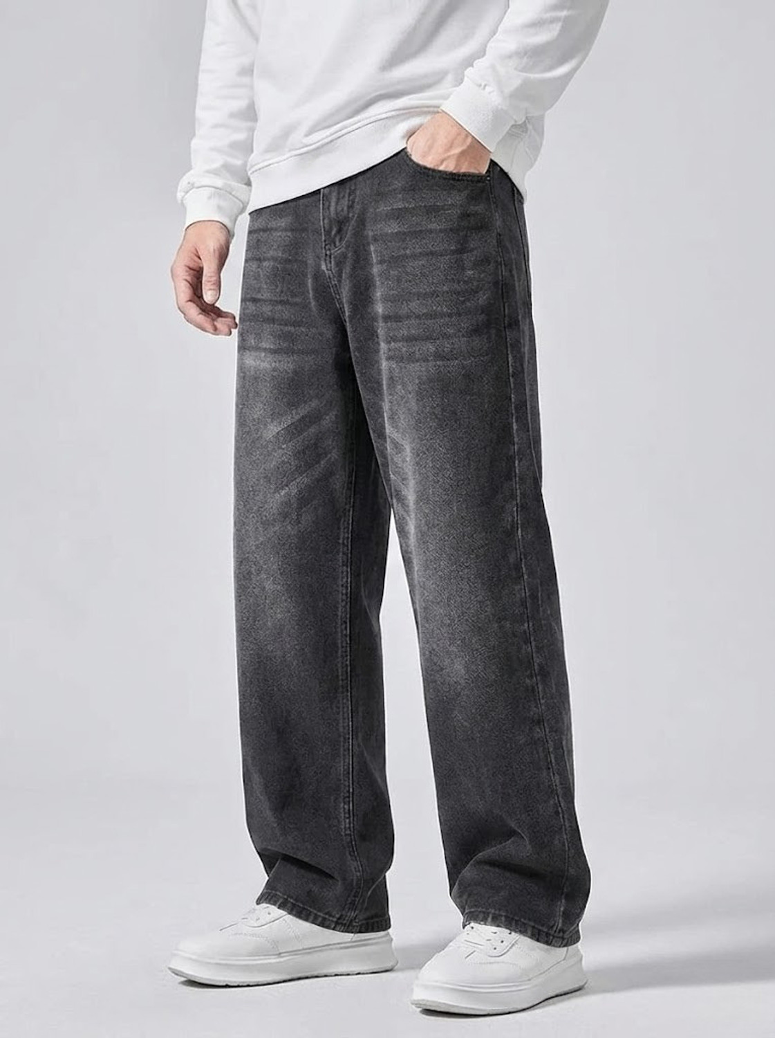 Image of Pokie Loose Fit Men Dark Grey Jeans