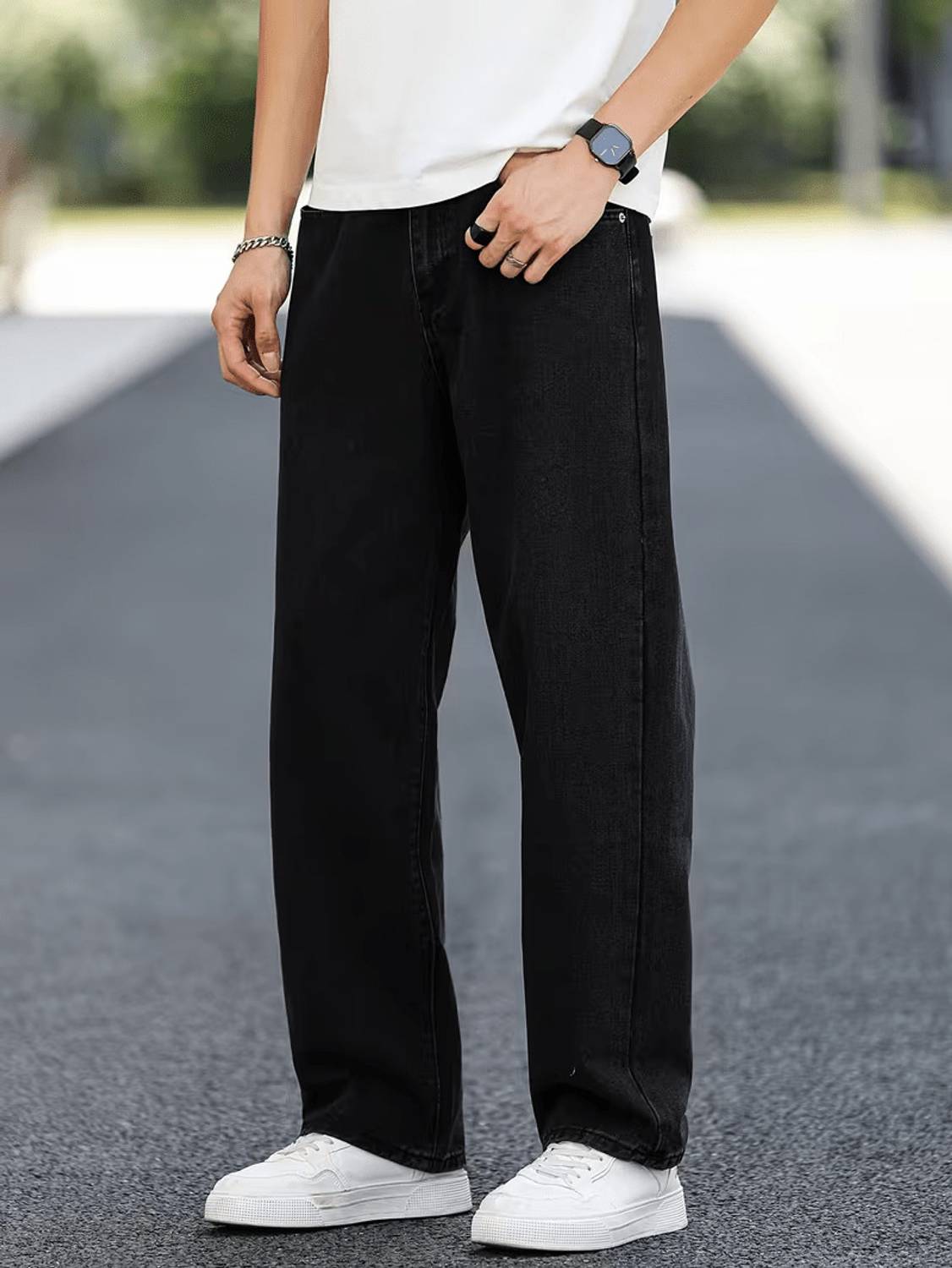 BOLD & BARE Black Straight Fit Men Jeans - Image 4