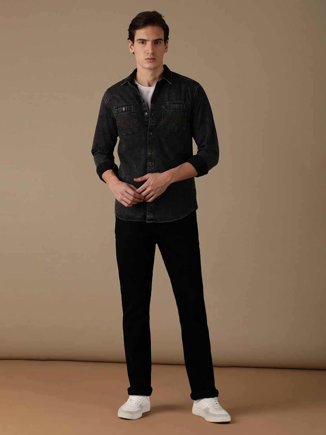 Image of Wrangler Regular Men Black Jeans