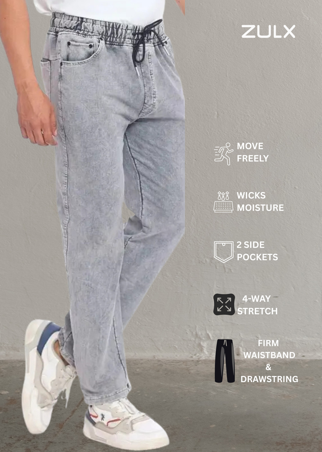 Image of ZULX Jogger Fit Men Grey Jeans