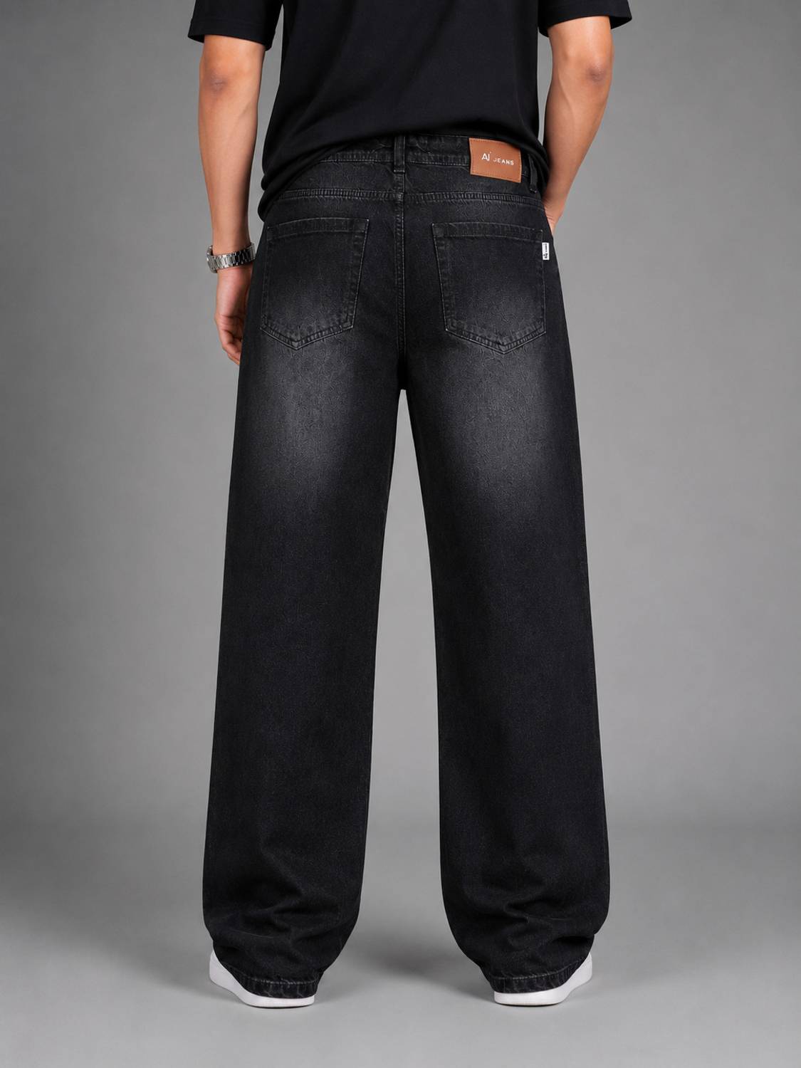 AJJ Baggy Fit Men Black Jeans - Image 2