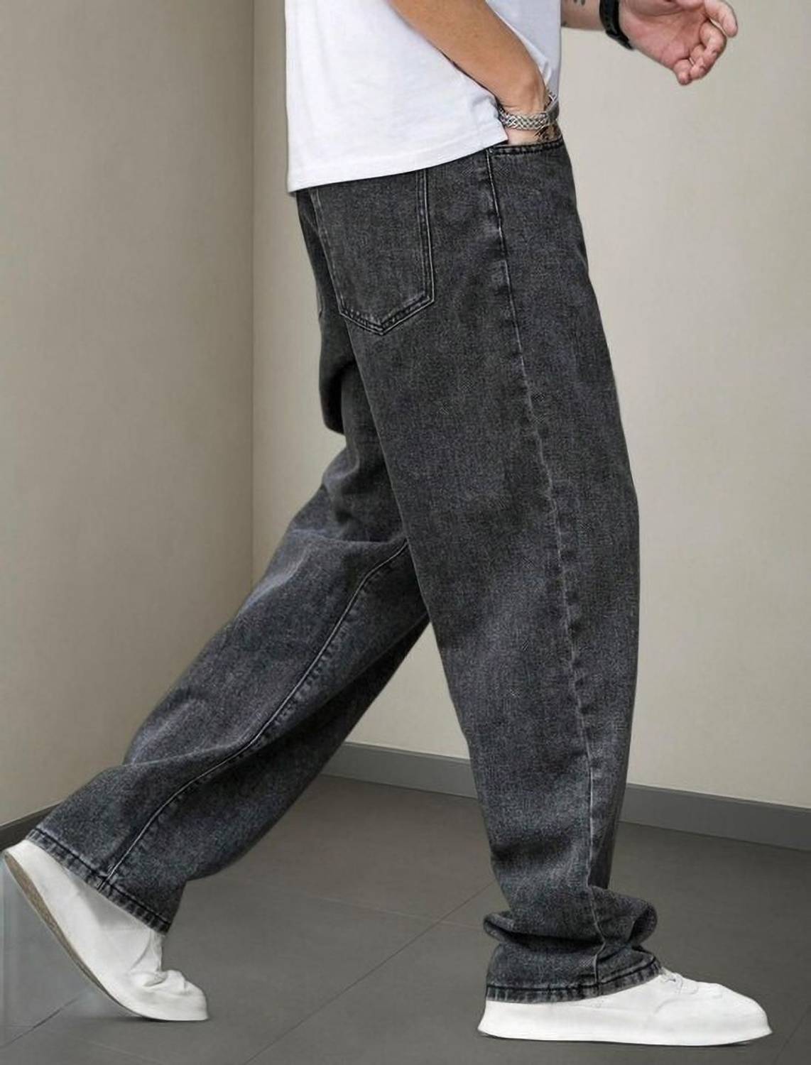 SUPER FURRY Straight Fit Dark Grey Jeans - Image 3
